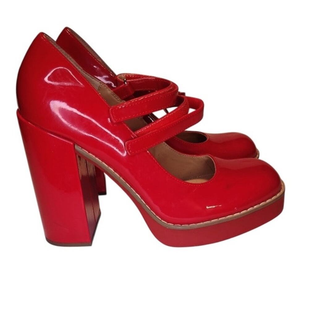 Steve Madden Twice Patent Red Platform Mary Jane Block Heels Double strap 9m - Picture 10 of 16
